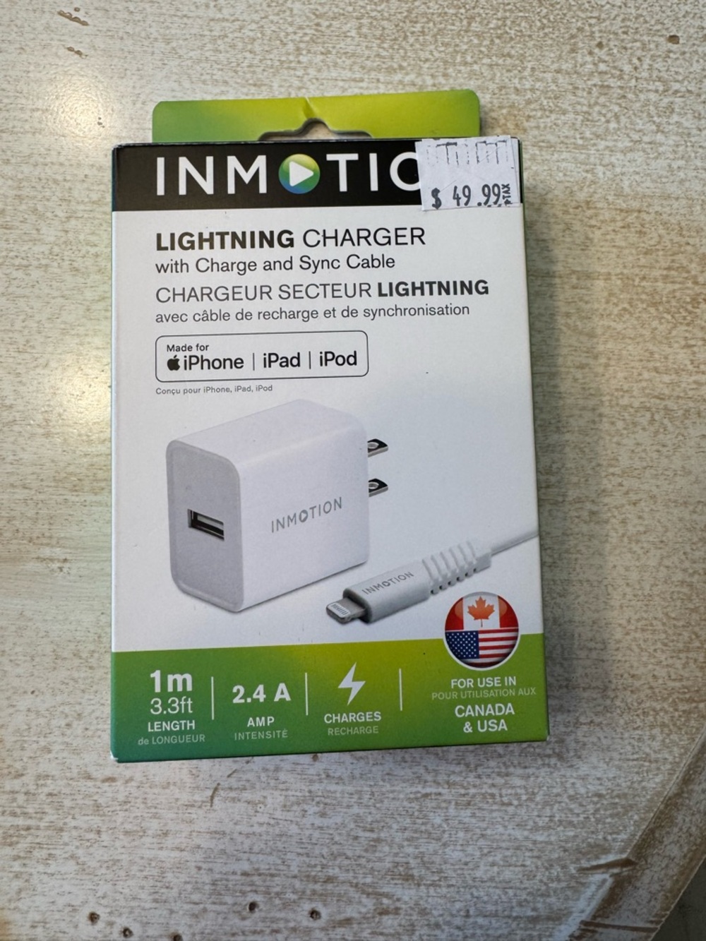Inmotion Charger with Charge & Sync Cable - White